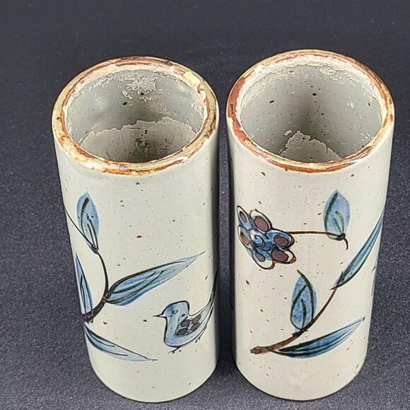 Tonala Pottery Ken Edwards Style Handpainted Bud Vase Tumbler Blue Birds Flowers - Picture 2 of 6